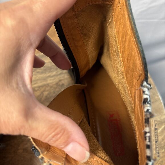 Boho Outdoor Leather Booties 7.5 Knit Cuff Side Zip Fall Ankle Boot - Picture 8 of 16